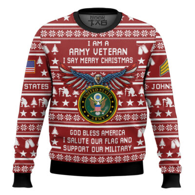 Hooktab US Army Veteran Merry Christmas - Custom Name And Rank Ugly Sweater