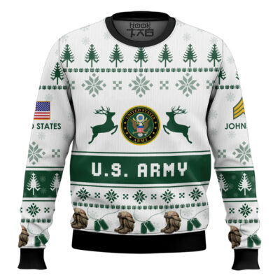 Hooktab US Army Veteran Proudly Served - Custom Name And Rank Ugly Sweater
