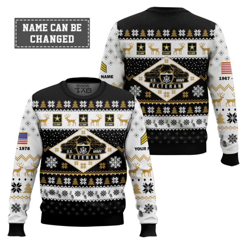 Hooktab US Army Veterans - Custom Name, Rank And Years Of Service Ugly Sweater Hooktab US Army Veterans - Custom Name, Rank And Years Of Service Ugly Sweater
