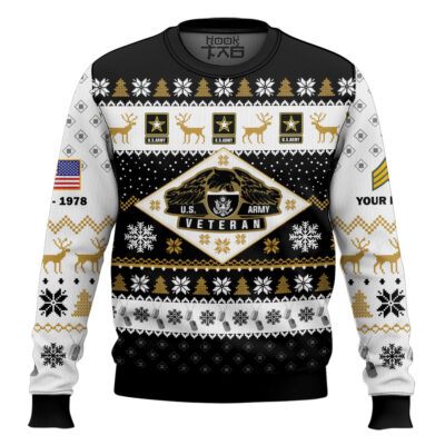 Hooktab US Army Veterans - Custom Name, Rank And Years Of Service Ugly Sweater