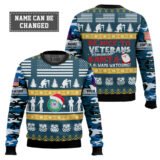 Hooktab US Coast Guard Be Nice To Veterans Remember Santa Is Always Watching - Custom Name And Rank Ugly Sweater