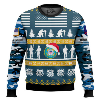 Hooktab US Coast Guard Be Nice To Veterans Remember Santa Is Always Watching - Custom Name And Rank Ugly Sweater