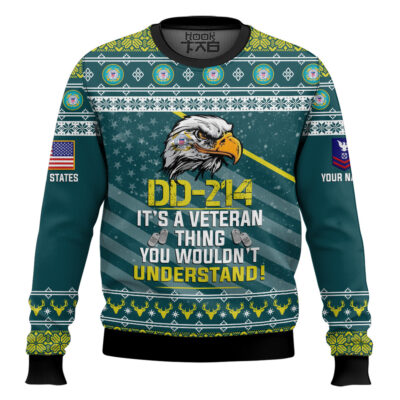 Hooktab US Coast Guard DD-214 It's A Veteran Thing You Wouldn't Understand - Custom Name And Rank Ugly Sweater