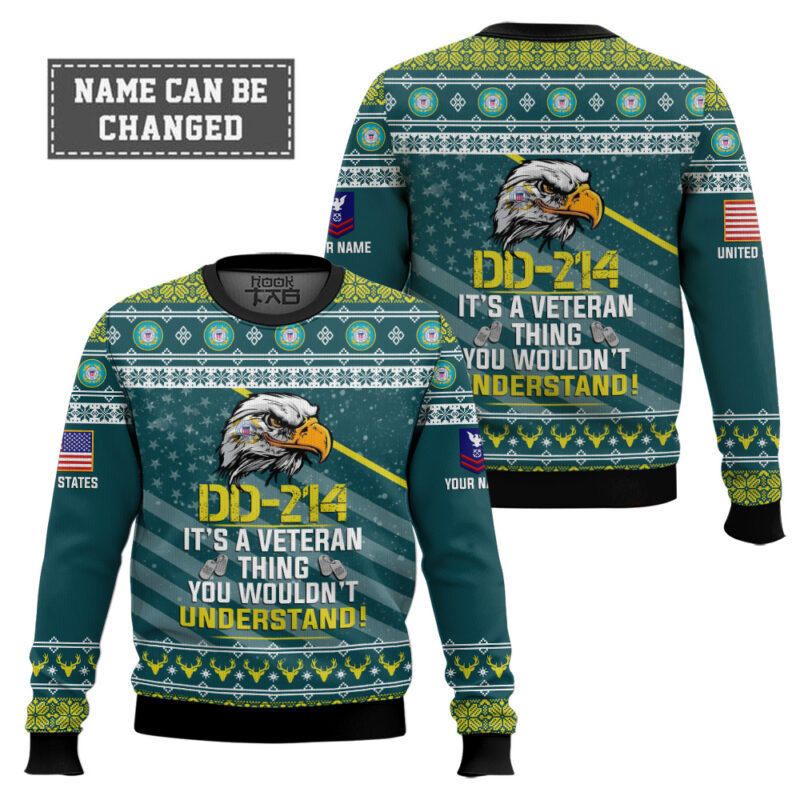 Hooktab US Coast Guard DD-214 It's A Veteran Thing You Wouldn't Understand - Custom Name And Rank Ugly Sweater Hooktab US Coast Guard DD-214 It's A Veteran Thing You Wouldn't Understand - Custom Name And Rank Ugly Sweater