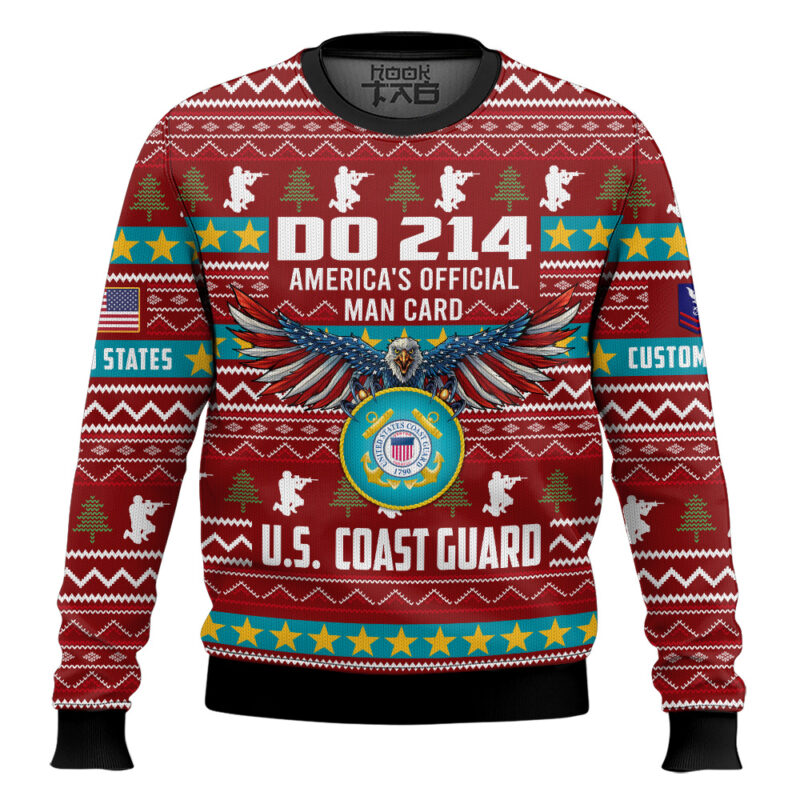 Hooktab US Coast Guard DD Form 214 - Custom Name And Rank Ugly Sweater