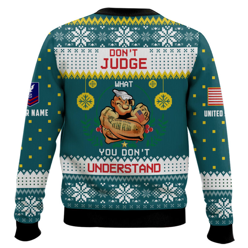 Hooktab US Coast Guard Don't Judge What You Don't Understand - Custom Name And Rank Ugly Sweater Hooktab US Coast Guard Don't Judge What You Don't Understand - Custom Name And Rank Ugly Sweater