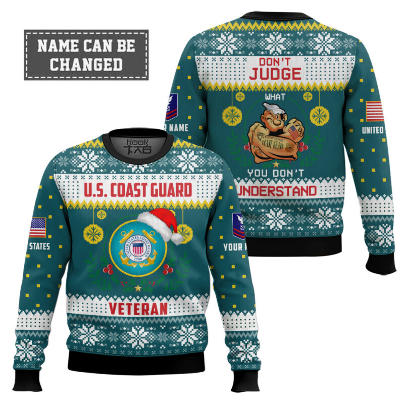 Hooktab US Coast Guard Don't Judge What You Don't Understand - Custom Name And Rank Ugly Sweater Hooktab US Coast Guard Don't Judge What You Don't Understand - Custom Name And Rank Ugly Sweater
