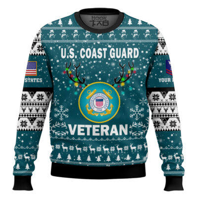 Hooktab US Coast Guard Freedom Is The Best Gift - Custom Name And Rank Ugly Sweater