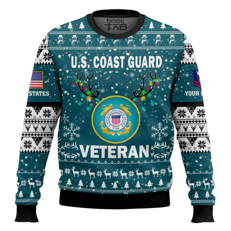 Hooktab US Coast Guard Freedom Is The Best Gift - Custom Name And Rank Ugly Sweater