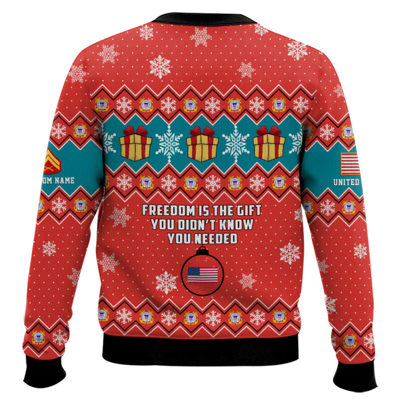 Hooktab US Coast Guard Freedom Is The Gift You Didn't Know You Needed - Custom Name And Rank Ugly Sweater Hooktab US Coast Guard Freedom Is The Gift You Didn't Know You Needed - Custom Name And Rank Ugly Sweater