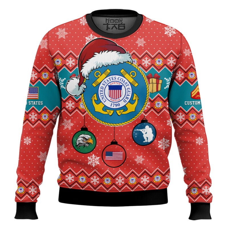 Hooktab US Coast Guard Freedom Is The Gift You Didn't Know You Needed - Custom Name And Rank Ugly Sweater
