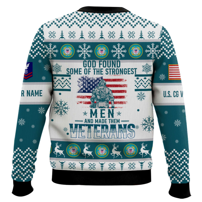 Hooktab US Coast Guard God Found The Strongest Men And Made Them Veteran - Custom Name And Rank Ugly Sweater Hooktab US Coast Guard God Found The Strongest Men And Made Them Veteran - Custom Name And Rank Ugly Sweater