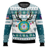 Hooktab US Coast Guard God Found The Strongest Men And Made Them Veteran - Custom Name And Rank Ugly Sweater