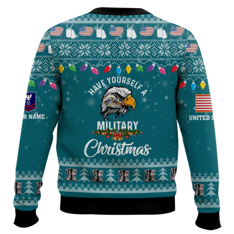 Hooktab US Coast Guard Have Yourself A Military Christmas - Custom Name And Rank Ugly Sweater Hooktab US Coast Guard Have Yourself A Military Christmas - Custom Name And Rank Ugly Sweater
