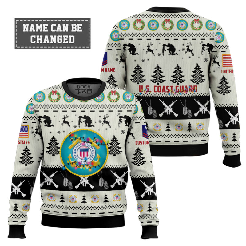 Hooktab US Coast Guard Honor the Fallen! - Custom Name And Rank Ugly Sweater Hooktab US Coast Guard Honor the Fallen! - Custom Name And Rank Ugly Sweater