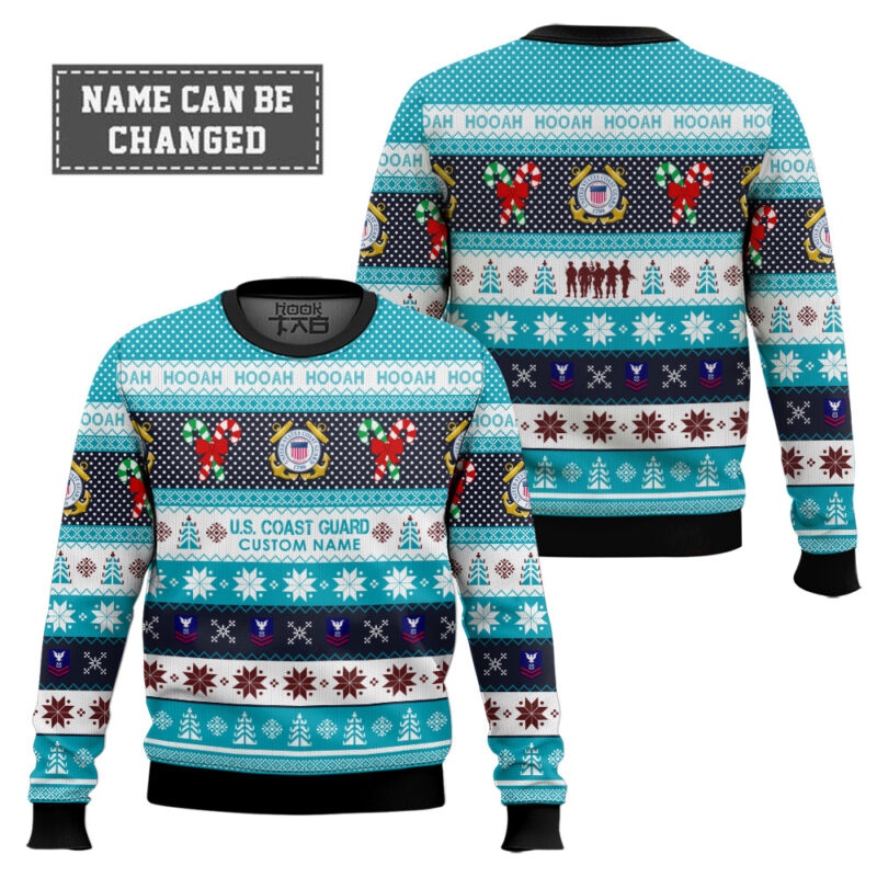 Hooktab US Coast Guard Hooah! - Custom Name Ugly Sweater Hooktab US Coast Guard Hooah! - Custom Name Ugly Sweater