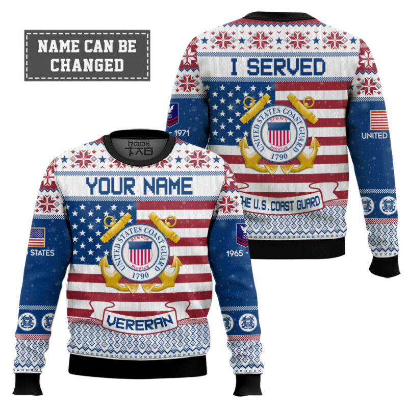 Hooktab US Coast Guard I Served - Custom Name, Rank And Years Of Service Ugly Sweater Hooktab US Coast Guard I Served - Custom Name, Rank And Years Of Service Ugly Sweater