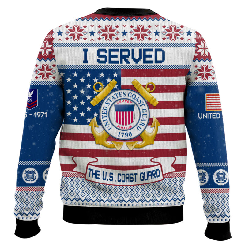 Hooktab US Coast Guard I Served - Custom Name, Rank And Years Of Service Ugly Sweater Hooktab US Coast Guard I Served - Custom Name, Rank And Years Of Service Ugly Sweater