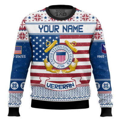 Hooktab US Coast Guard I Served - Custom Name, Rank And Years Of Service Ugly Sweater