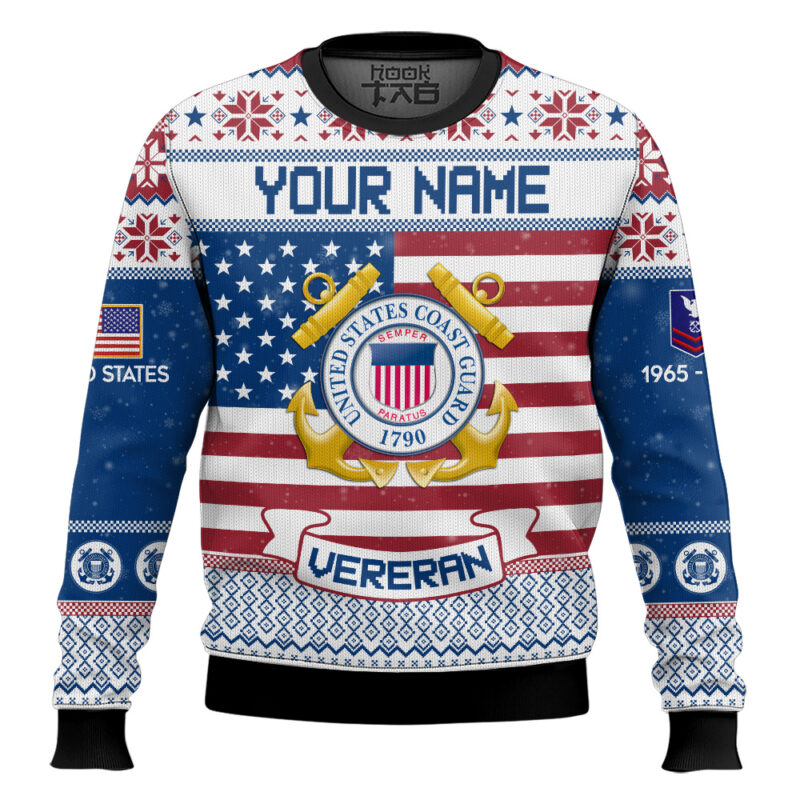 Hooktab US Coast Guard I Served - Custom Name, Rank And Years Of Service Ugly Sweater