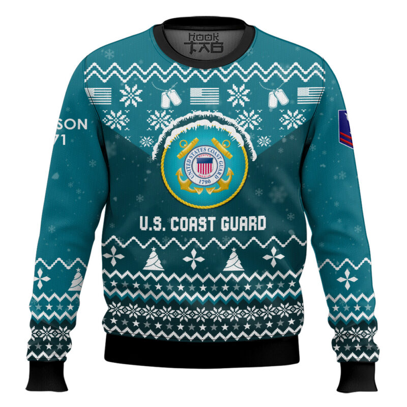 Hooktab US Coast Guard I Served My Country - Custom Name, Rank And Years Of Service Ugly Sweater