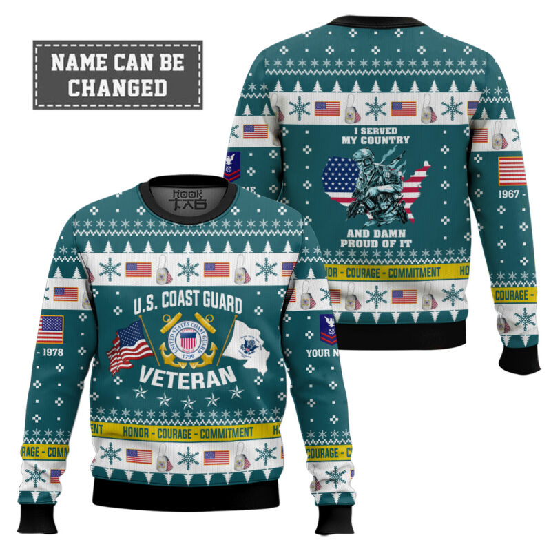 Hooktab US Coast Guard I Served My Country And Damn Proud Of It - Custom Name, Rank And Years Of Service Ugly Sweater Hooktab US Coast Guard I Served My Country And Damn Proud Of It - Custom Name, Rank And Years Of Service Ugly Sweater