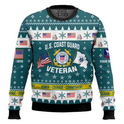 Hooktab US Coast Guard I Served My Country And Damn Proud Of It - Custom Name, Rank And Years Of Service Ugly Sweater