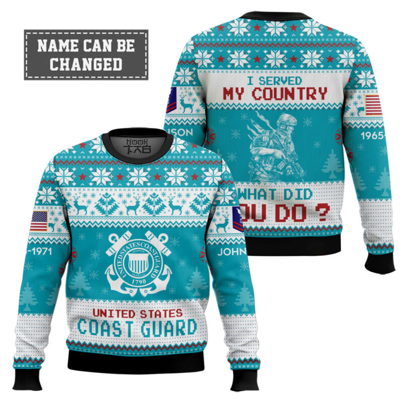 Hooktab US Coast Guard I Served My Country What Did You Do - Custom Name, Rank And Years Of Service Ugly Sweater Hooktab US Coast Guard I Served My Country What Did You Do - Custom Name, Rank And Years Of Service Ugly Sweater