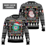 Hooktab US Coast Guard I'm A Veteran, Of Course I'm On The Nice List - Custom Name And Rank Ugly Sweater