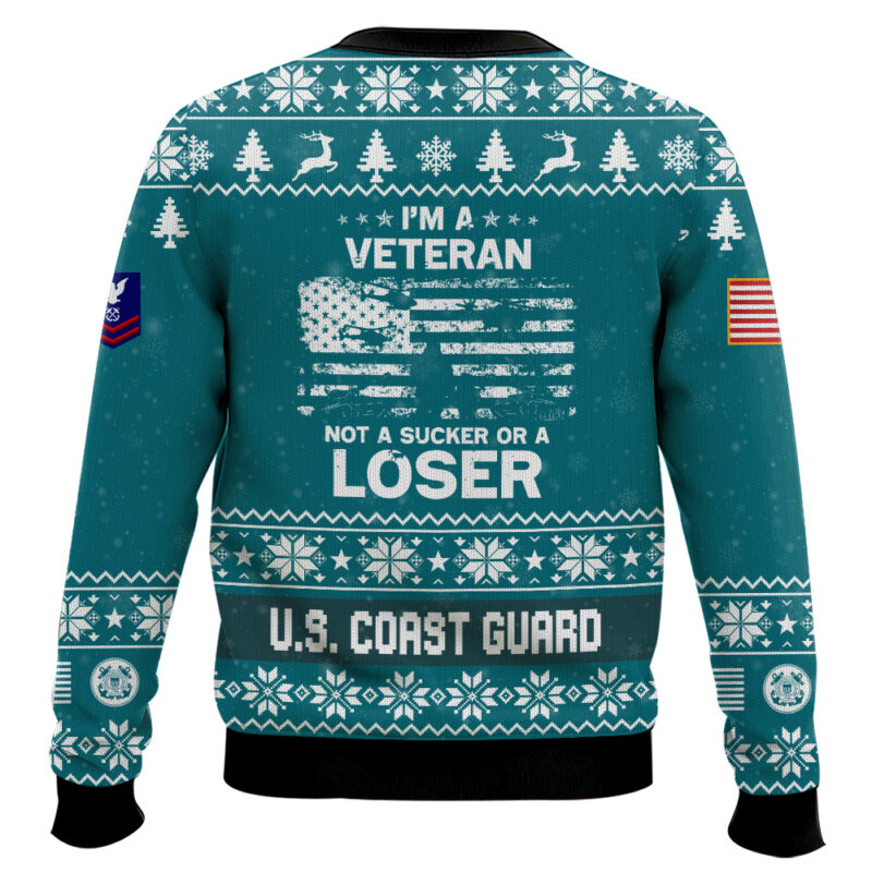 Hooktab US Coast Guard I'm Veteran Not A Sucker Or A Loser - Custom Name, Rank And Year Of Service Ugly Sweater Hooktab US Coast Guard I'm Veteran Not A Sucker Or A Loser - Custom Name, Rank And Year Of Service Ugly Sweater