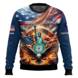 Hooktab US Coast Guard Liberty Eagle - Custom Name, Rank And Years Of Service Ugly Sweater