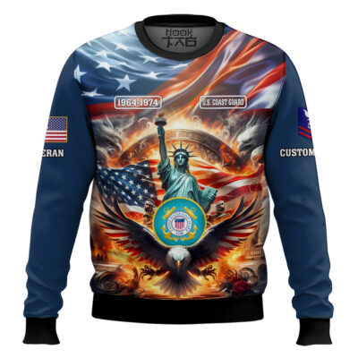 Hooktab US Coast Guard Liberty Eagle - Custom Name, Rank And Years Of Service Ugly Sweater