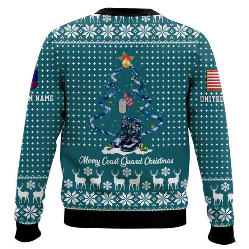 Hooktab US Coast Guard Merry Christmas - Custom Name And Rank Ugly Sweater Hooktab US Coast Guard Merry Christmas - Custom Name And Rank Ugly Sweater
