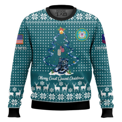 Hooktab US Coast Guard Merry Christmas - Custom Name And Rank Ugly Sweater