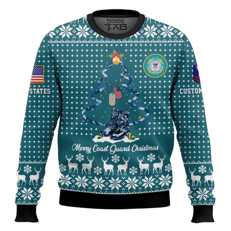 Hooktab US Coast Guard Merry Christmas - Custom Name And Rank Ugly Sweater