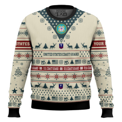 Hooktab US Coast Guard Merry Christmas Brothers - Custom Name And Rank Ugly Sweater
