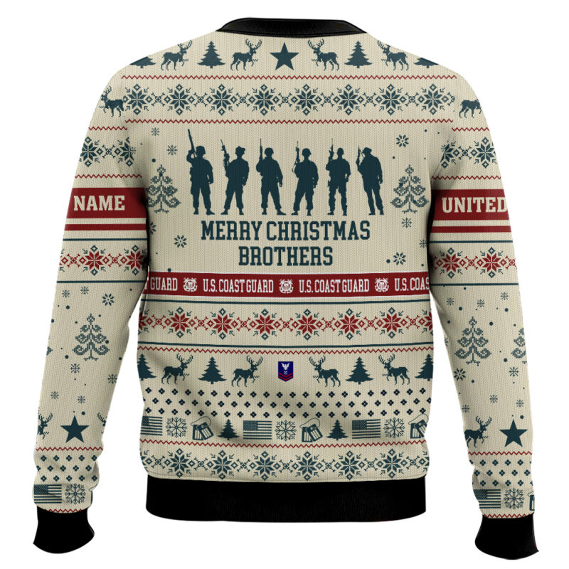 Hooktab US Coast Guard Merry Christmas Brothers - Custom Name And Rank Ugly Sweater Hooktab US Coast Guard Merry Christmas Brothers - Custom Name And Rank Ugly Sweater