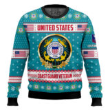Hooktab US Coast Guard Merry Christmas Brothers And Sisters - Custom Name And Rank Ugly Sweater
