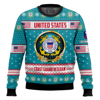 Hooktab US Coast Guard Merry Christmas Brothers And Sisters - Custom Name And Rank Ugly Sweater