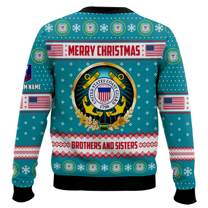 Hooktab US Coast Guard Merry Christmas Brothers And Sisters - Custom Name And Rank Ugly Sweater Hooktab US Coast Guard Merry Christmas Brothers And Sisters - Custom Name And Rank Ugly Sweater