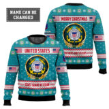 Hooktab US Coast Guard Merry Christmas Brothers And Sisters - Custom Name And Rank Ugly Sweater