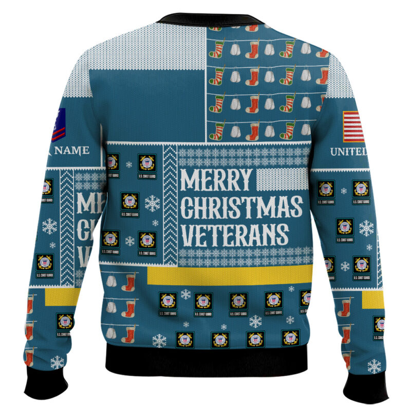 Hooktab US Coast Guard Merry Christmas Veterans - Custom Name And Rank Ugly Sweater Hooktab US Coast Guard Merry Christmas Veterans - Custom Name And Rank Ugly Sweater