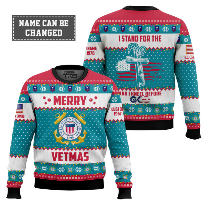 Hooktab US Coast Guard Merry Vetmas - Custom Name And Years Of Service Ugly Sweater Hooktab US Coast Guard Merry Vetmas - Custom Name And Years Of Service Ugly Sweater