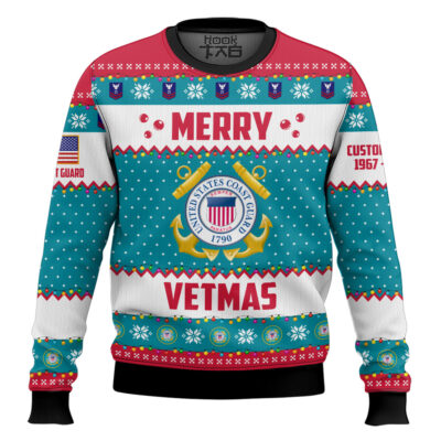 Hooktab US Coast Guard Merry Vetmas - Custom Name And Years Of Service Ugly Sweater