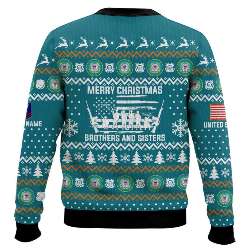 Hooktab US Coast Guard Merry Xmas Brothers And Sisters - Custom Name And Rank Ugly Sweater Hooktab US Coast Guard Merry Xmas Brothers And Sisters - Custom Name And Rank Ugly Sweater