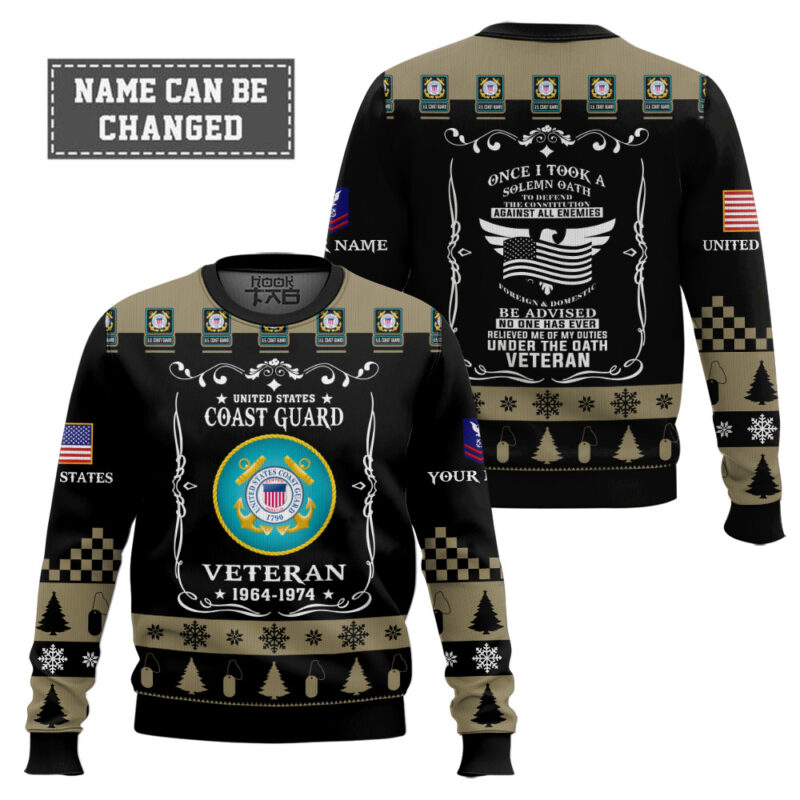 Hooktab US Coast Guard Once I Took a Solemn Oath - Custom Name And Rank Ugly Sweater Hooktab US Coast Guard Once I Took a Solemn Oath - Custom Name And Rank Ugly Sweater
