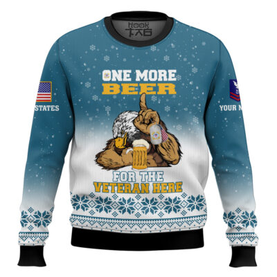 Hooktab US Coast Guard One More Beer For The Veteran Here - Custom Name And Rank Ugly Sweater