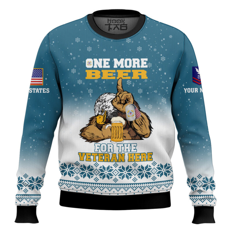 Hooktab US Coast Guard One More Beer For The Veteran Here - Custom Name And Rank Ugly Sweater