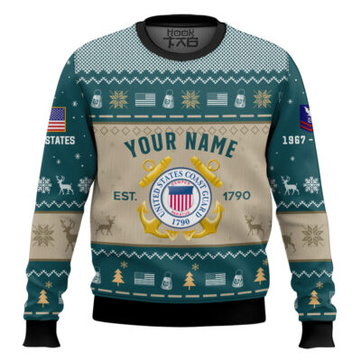 Hooktab US Coast Guard Proud Motto - Custom Name, Rank And Years Of Service Ugly Sweater