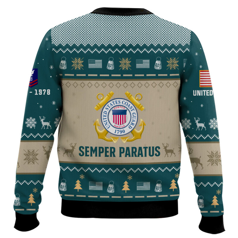 Hooktab US Coast Guard Proud Motto - Custom Name, Rank And Years Of Service Ugly Sweater Hooktab US Coast Guard Proud Motto - Custom Name, Rank And Years Of Service Ugly Sweater